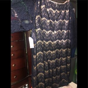 Navy lace dress with nude lining new with tags